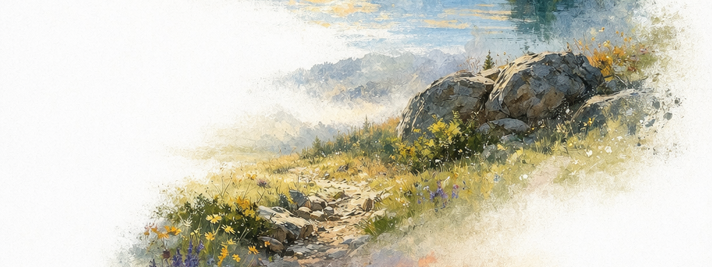 Impressionist mountain stream at sunset